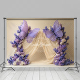 Lofaris Beige Curtain Purple Floral Butterfly Wedding Backdrop